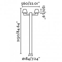 Farola de exterior 2 L. 215 cm. Serie Mistu F2-02 FARO.