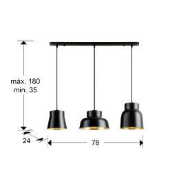 VULCANO LAMPARA 3L -NEGRO/ORO - ILUMINACION i3 By SCHULLER
