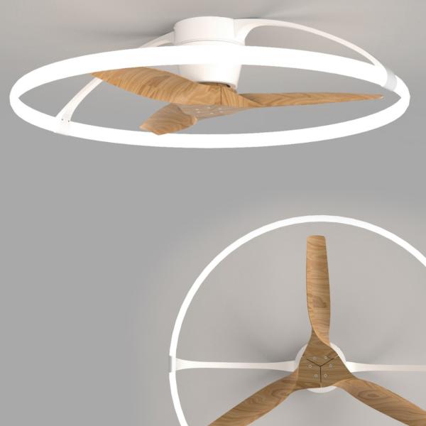 Ventilador Nepal con luz LED Blanco/Madera- MANTRA - Motor DC - Ø105cm