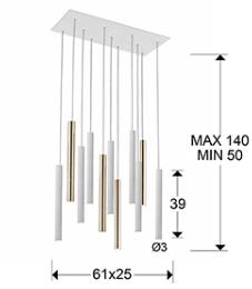 Lampara Varas Schuller -  Blanco y oro 11 luces LED