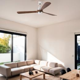 Ventilador LANTAU XL FARO Niquel Nogal luz LED 168cm.Ø 