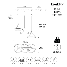 Lampara KELEKTRON - HOOP 3 colgante Iluminación LED 