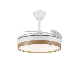 Ventilador Retractil FIONA-L Blanco Madera P&B - Motor DC. luz LED. 50-108cmØ.