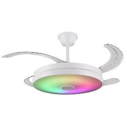 Ventilador retractil Althea-L Blanco Musical RGB P&B - Motor DC. 50-108cmØ. Luz Led RGB