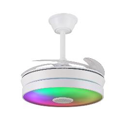 Ventilador retractil Althea-S Blanco Musical RGB P&B - Motor DC. 40-92cmØ. Luz Led RGB