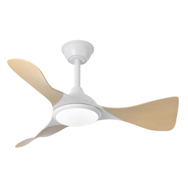 Ventilador Caiman Blanco Haya Fabrilamp - Motor DC. 89cm Ø. Luz LED