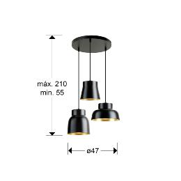 VULCANO LAMP 3L D50- NEGRO/ORO - ILUMINACION i3 By SCHULLER