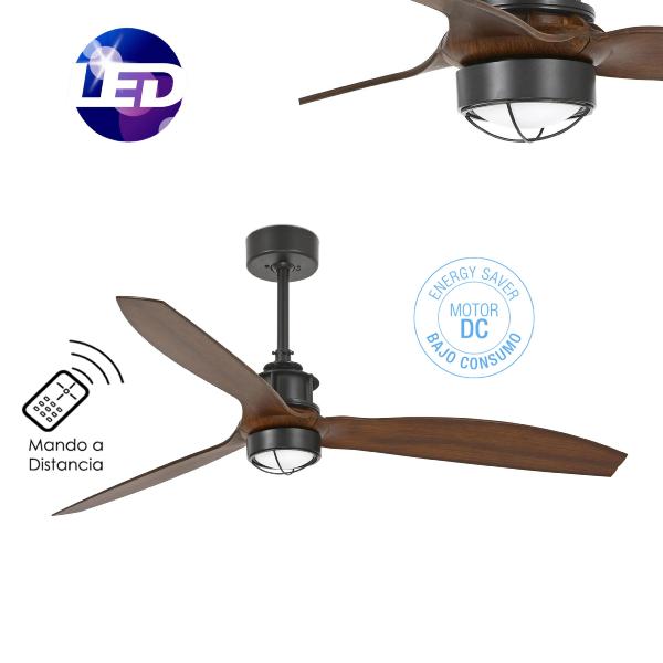 Ventilador JustFan FARO negro + LUZ 128cm.Ø