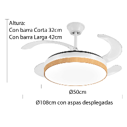 Ventilador MINA Madera P&B - Motor DC Ø50-108cm Luz LED