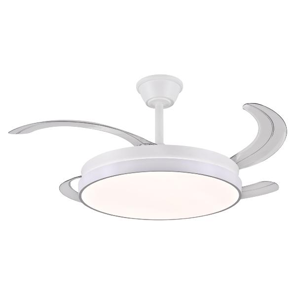 Ventilador Retractil FIONA-L Blanco P&B - Motor DC. luz LED. 50-108cmØ.