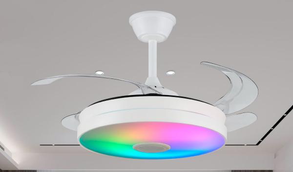 Ventilador MINA Blanco Musical P&B - Motor DC Ø50-108cm Luz LED RGB