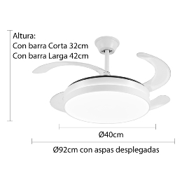 Ventilador MINA Blanco P&B - Motor DC Ø40-92cm Luz LED