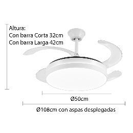 Ventilador MINA Blanco P&B - Motor DC Ø50-108cm Luz LED