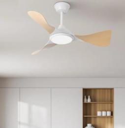 Ventilador Caiman Blanco Haya Fabrilamp - Motor DC. 89cm Ø. Luz LED