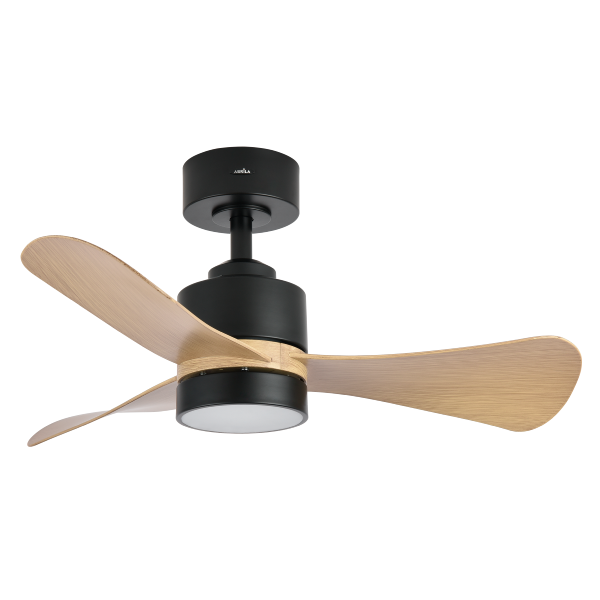 Ventilador Zepelin Negro Madera clara Fabrilamp - Motor DC Ø91cm