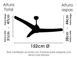 Ventilador NACAI Pino Sunaca - Motor DC Luz LED 152cm Ø.