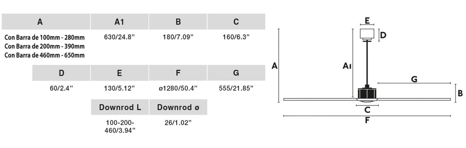 medidas ventilador justfan faro 32100