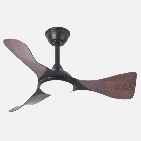 Ventilador Caiman Negro Roble Fabrilamp - Motor DC. 89cm Ø. Luz LED