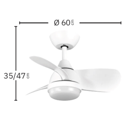 Ventilador PIRDO Blanco Fabrilamp - Motor DC. 60cm Ø. Luz LED