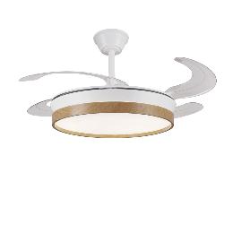 Ventilador Retractil FIONA-L Blanco Madera P&B - Motor DC. luz LED. 50-108cmØ.