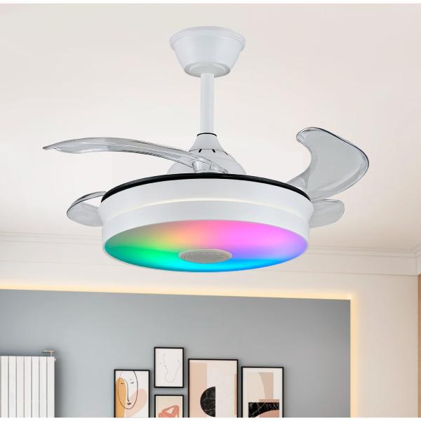 Ventilador MINA Blanco Mini Musical P&B - Motor DC Ø40-92cm Luz LED RGB