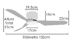 Ventilador MINA Niquel- Sunaca - motor DC luz  LED Ø132cm. 