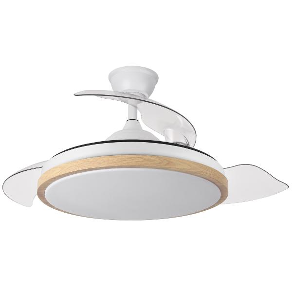 Ventilador EVROS Blanco-Madera Fabrilamp - Motor DC Ø107cm