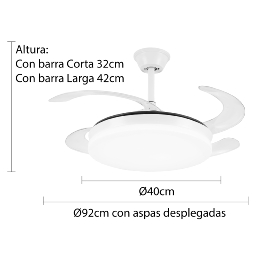 Ventilador ISABELLA Blanco P&B - Motor DC Ø40-92cm Luz LED