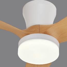 Ventilador Emily S Blanco madera especial techos bajos - Motor DC. Luz LED. 80cmØ.