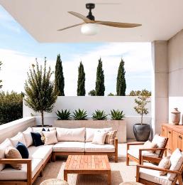 Ventilador OUTWOOD FARO - Marron Roble Con Luz - IP44 Ø150cm.