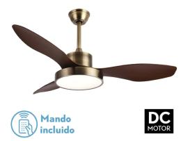 Ventilador HAYATE Cuero/Roble Fabrilamp  Motor DC, luz LED Ø120cm