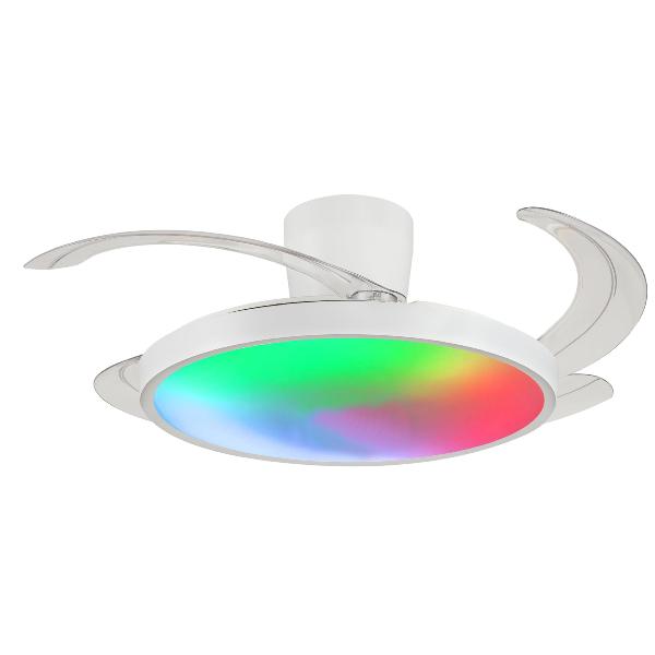 Ventilador Retractil Melody-L Blanco RGB con base PB - Motor DC. 48-108cmØ.
