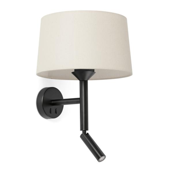 Aplique WINDSOR negro/lino con lector LED Faro