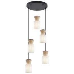 Colgante 5 L AOSTA beige/madera 5 x 60w e-27 - ALEMAR