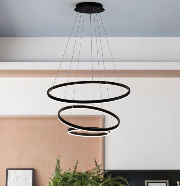 Lampara KELEKTRON - HOOP 4 colgante negra 3 aros LED 