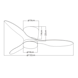 Ventilador Emily XXL Blanco Madera especial techos bajos - Motor DC. luz LED. 132 cmØ.