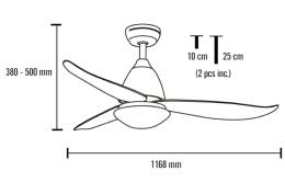 Ventilador Kona MIMAX 117cm. Blanco luz LED