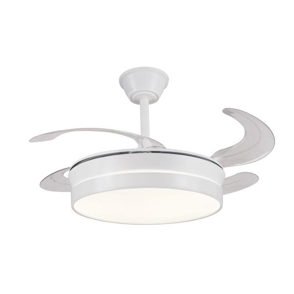 Ventilador Retractil FIONA-S Blanco P&B - Motor DC. luz LED. 40-92cmØ.