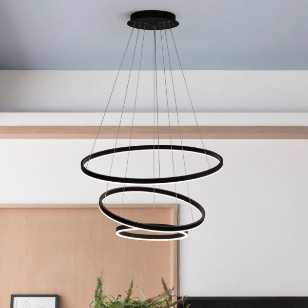 Lampara KELEKTRON - HOOP 4 colgante negra 3 aros LED 