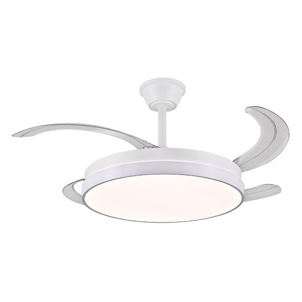 Ventilador Retractil FIONA-L Blanco P&B - Motor DC. luz LED. 50-108cmØ.