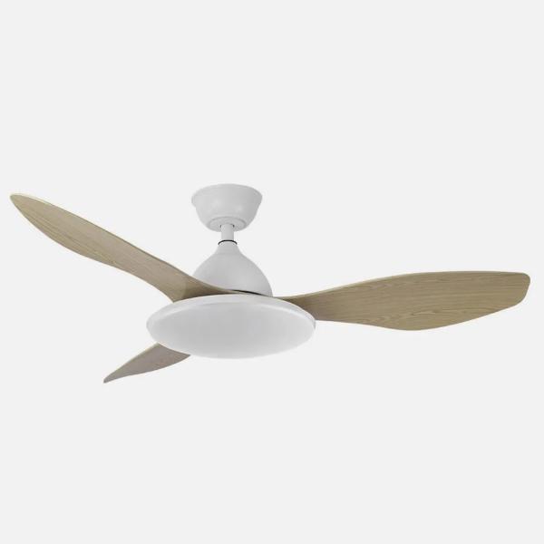 Ventilador YAEL Blanco Madera - Fabrilamp  Motor DC, luz LED Ø122cm