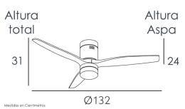 Ventilador Aguilon Oro Envejecido Fabrilamp motor DC. 132cm.Ø