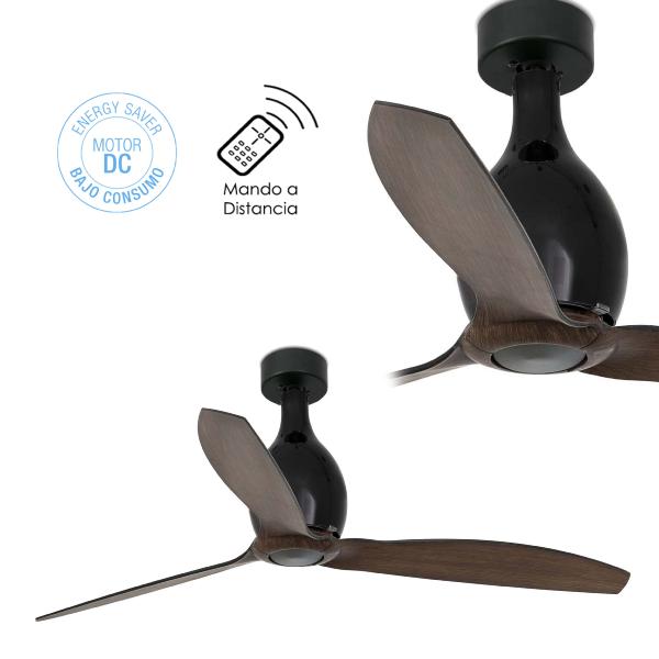 Ventilador Mini Eterfan FARO - negro mate pala nogal 128cm. Ø