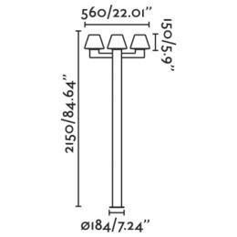 Farola de exterior 3 L. 215cm. Serie Mistu. FARO.