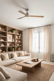 Ventilador LANTAU XL FARO - Niquel/Pino. Motor DC Ø168cm