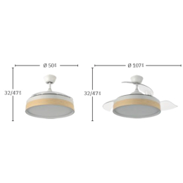 Ventilador Iglu Blanco Madera - Fabrilamp. Motor DC Ø107cm