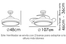 Ventilador aspas retractiles Níquel- Sunaca, luz LED. 107cm Ø.