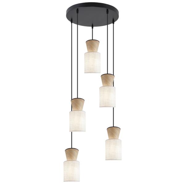 Colgante 5 L AOSTA beige/madera 5 x 60w e-27 - ALEMAR