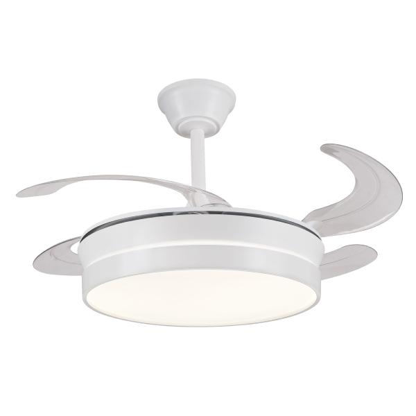 Ventilador Retractil FIONA-S Blanco P&B - Motor DC. luz LED. 40-92cmØ.