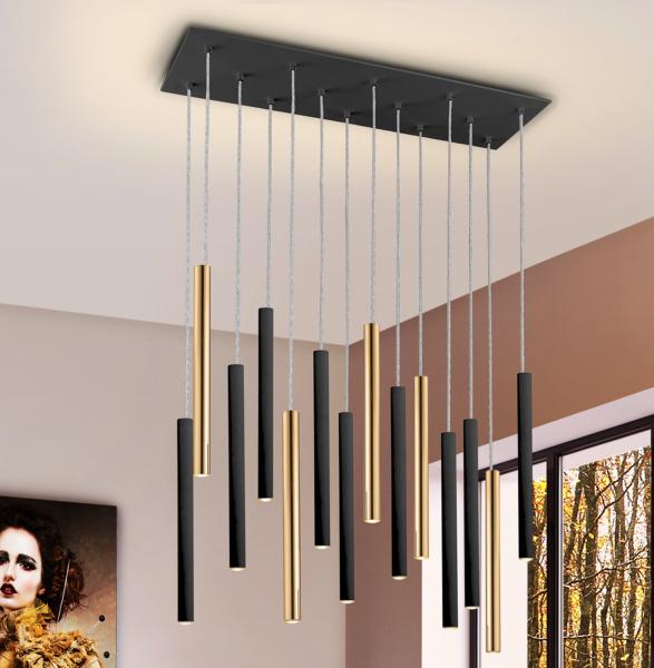 LAMPARA VARAS ORO/NEGRO 14L - SCHULLER